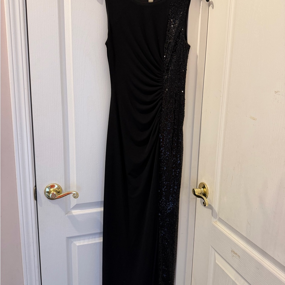 Calvin Klein Black Sleeveless Evening Maxi Dress with Sequin Side Panel